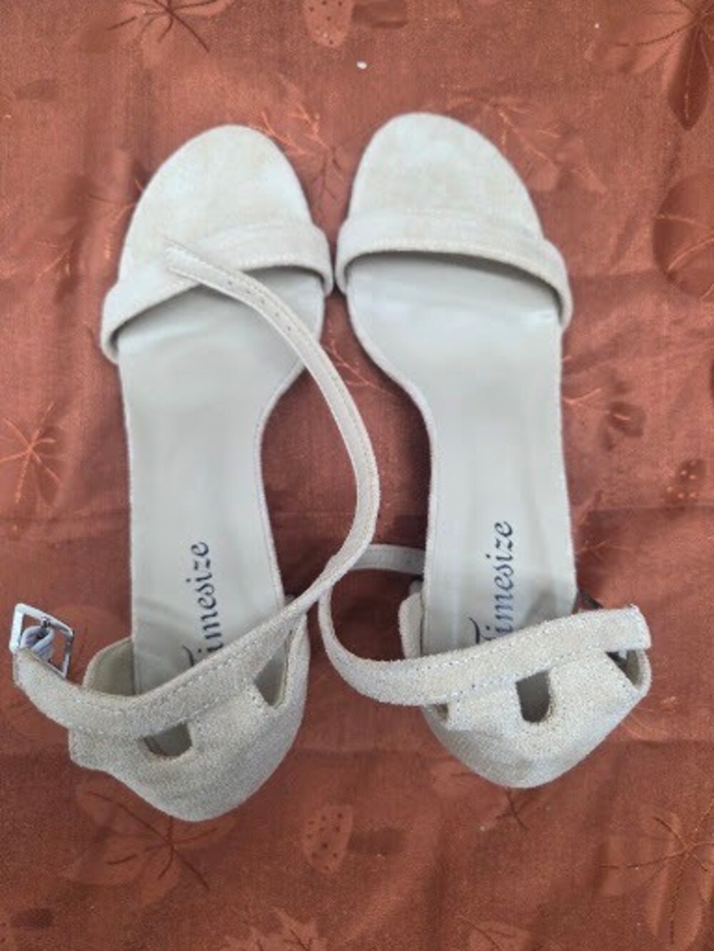 Timesize Women's Faux Suede Open Toe Block Heel Ankle Strap Sandals, Beige, Size